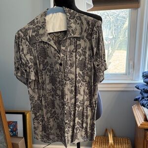 Dress Barn Black and White Floral Button-Down Shirt